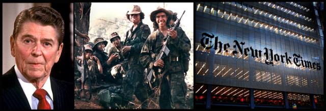 President Reagan, his beloved Contras and the Times building in New York